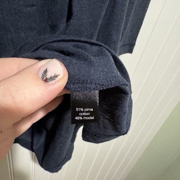 Peruvian Connection Navy Blue Tunic Top Pima Cotton Modal Lagenlook Size Large - Picture 4 of 5